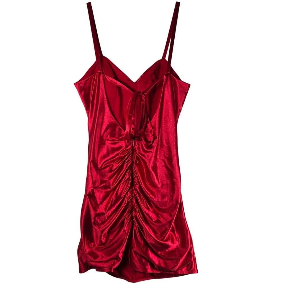 Jules & Cleo Red Ruched Satin Mini Dress Size 10 Davids Bridal Bodycon Stretch